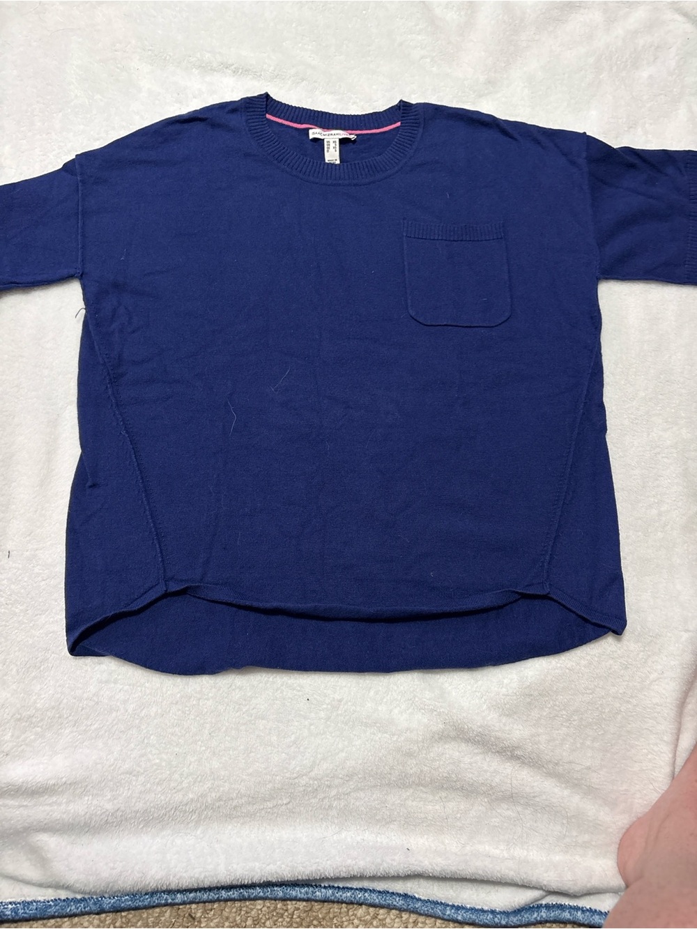 Classic Navy Crewneck Pocket Sweater - Women